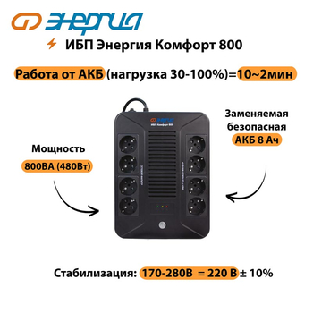 ИБП Комфорт 800 Энергия - ИБП и АКБ - ИБП для компьютера - . Магазин оборудования для автономного и резервного электропитания Ekosolar.ru в Муроме