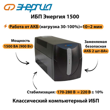 Энергия ИБП 1500 - ИБП и АКБ - ИБП для компьютера - . Магазин оборудования для автономного и резервного электропитания Ekosolar.ru в Муроме