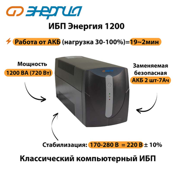 Энергия ИБП 1200 - ИБП и АКБ - ИБП для компьютера - . Магазин оборудования для автономного и резервного электропитания Ekosolar.ru в Муроме