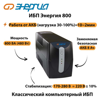 Энергия ИБП 800 - ИБП и АКБ - ИБП для компьютера - . Магазин оборудования для автономного и резервного электропитания Ekosolar.ru в Муроме